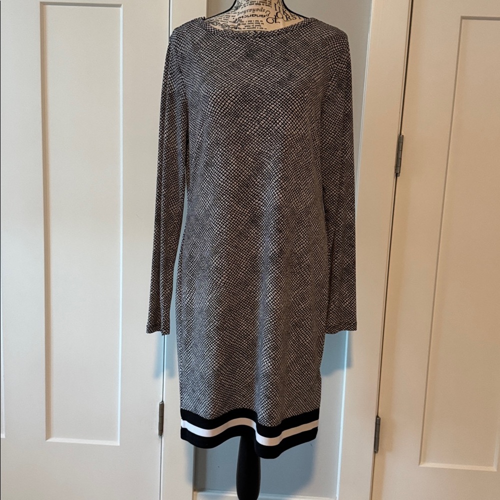 Michael Kors Black and White Long Sleeve Dress